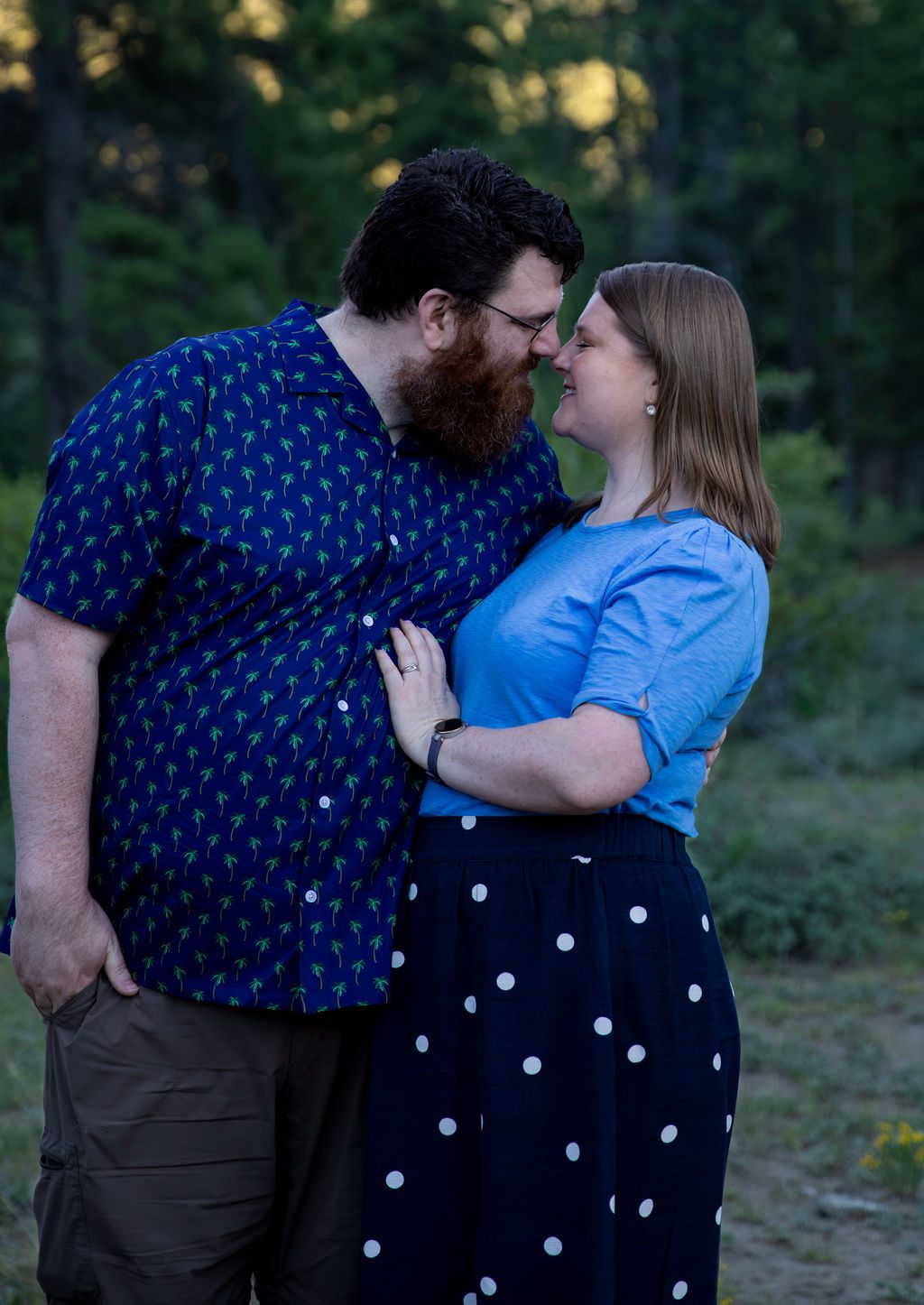 Couples photography in Mount Charleston near Las Vegas — couple close together among the pines