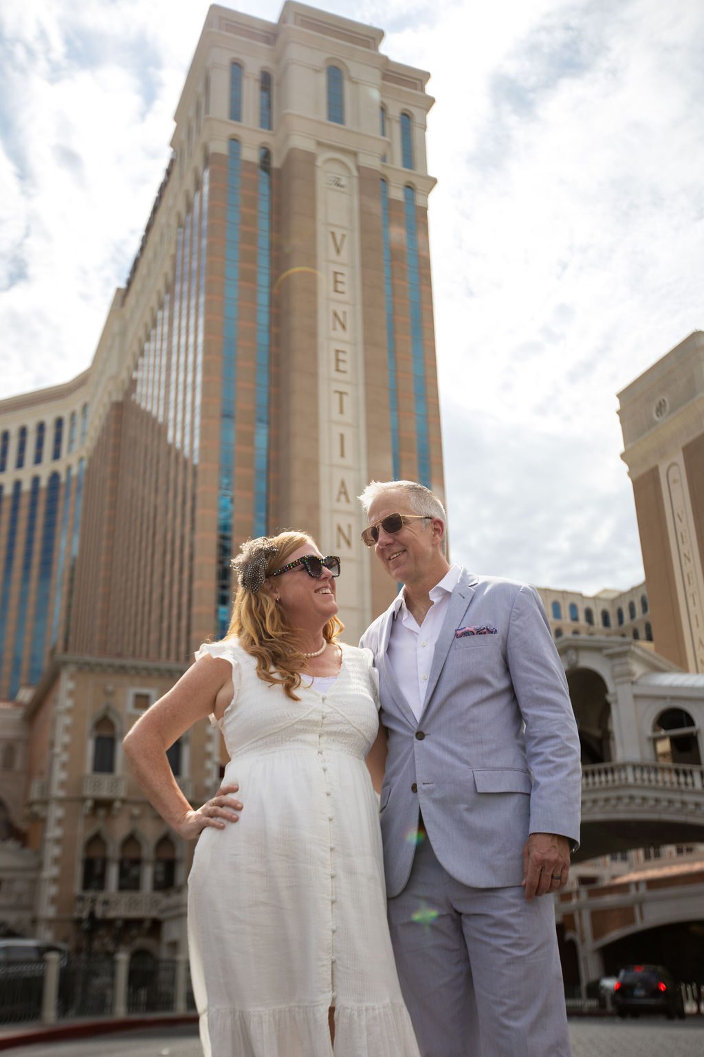 Las Vegas wedding photography — newlyweds outside the Venetian